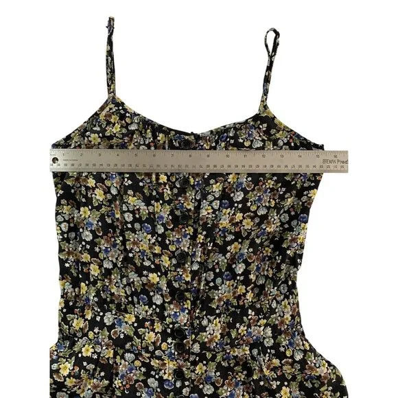 XXI Floral Button-Down Romper Womens Spaghetti Straps Black Multicolor Size SP - Picture 4 of 9